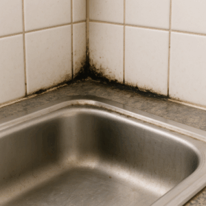 Bad odour and damp around kitchen sinks needs claning and long lasting sealant